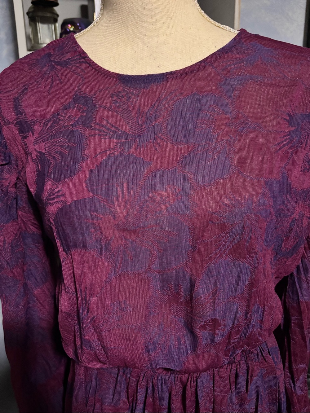 Zara Textured Floral Cutout Midi Dress Purple Pink Size Small NWT - Picture 5 of 14